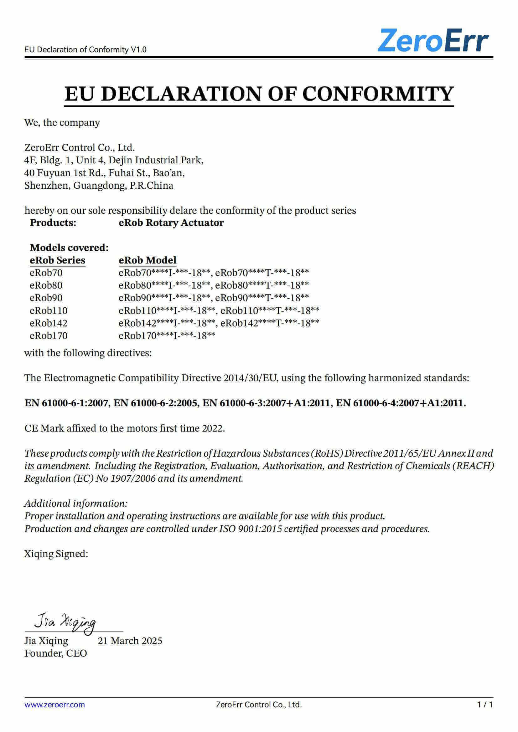 EU DECLARATION OF CONFORMITY
