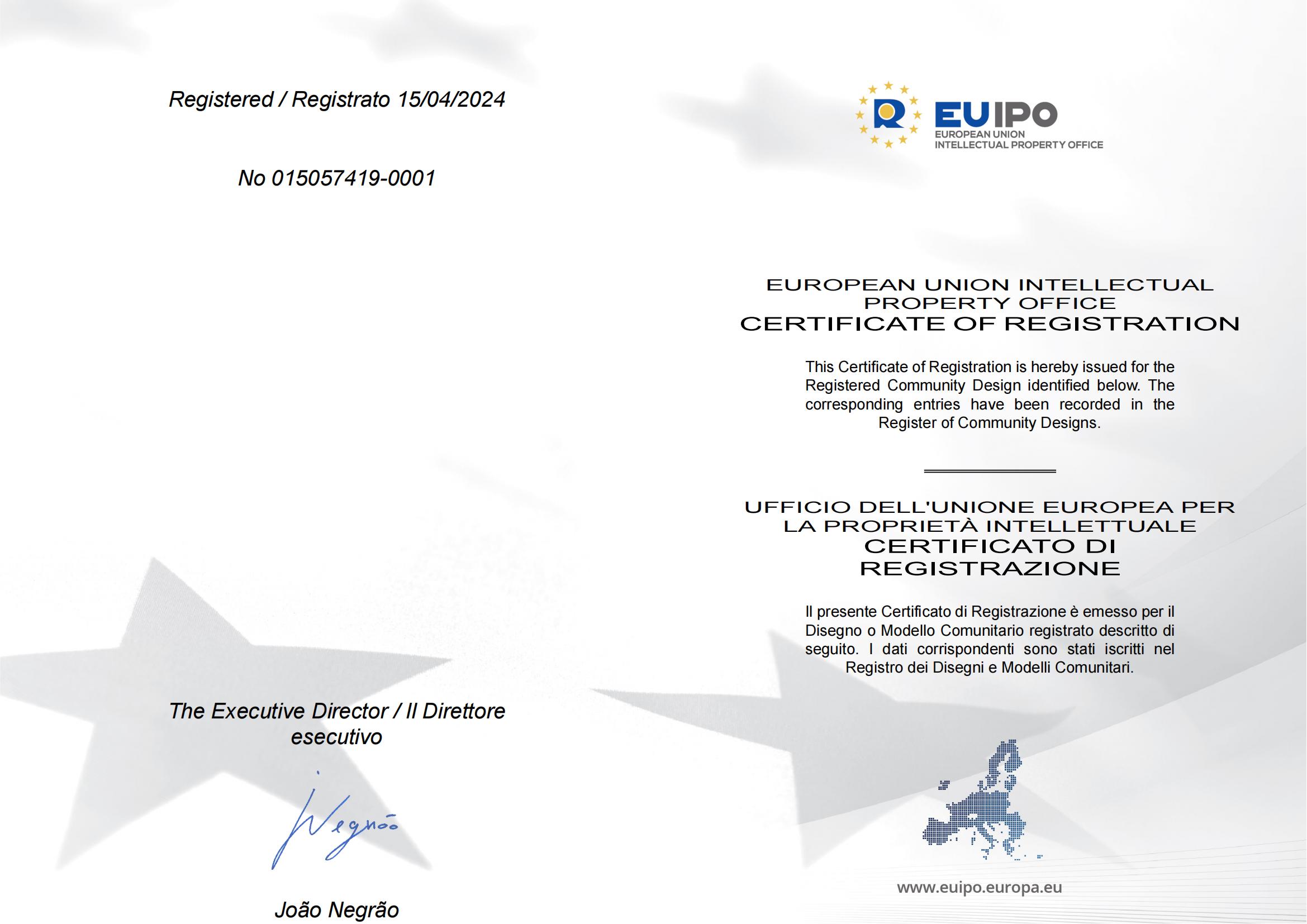 eRob EU Patent Certificate
